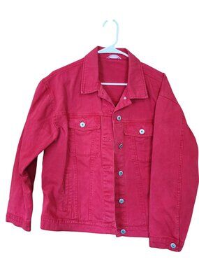 Highway Jeans Denim Jean Trucker Jacket Red Womens Size Large